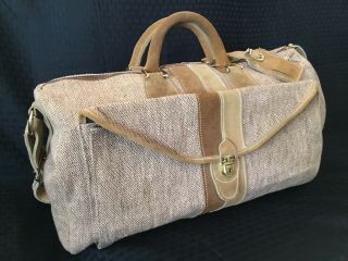 Vintage Luggage The French Company Suitcase Bag Tweed Suede Rare W/ Keys