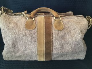 Vintage Luggage The French Company Suitcase Bag Tweed Suede Rare W/ Keys 2