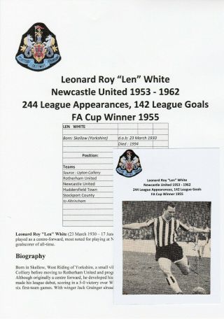 Len White Newcastle United 1953 - 1962 Rare Football Autograph
