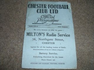Rare Chester V Rochdale 16th October 1946 Vol 1 No 7 Lancashire Cup R1