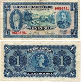Colombia 1 Peso (7.  8.  1953) P - 398,  Fine Rare