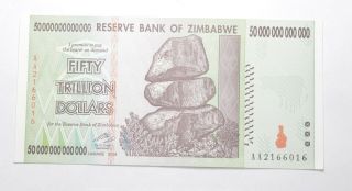 Rare 2008 50 Trillion Dollar - Zimbabwe - Uncirculated Note - 100 Series 257