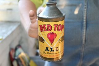 Rare Antique Vintage Red Top Ale Cone Top Beer Metal Can Sign