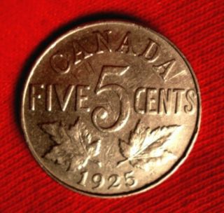 1925 Canada Five Cent 5 Nickel George V Key Date Rare
