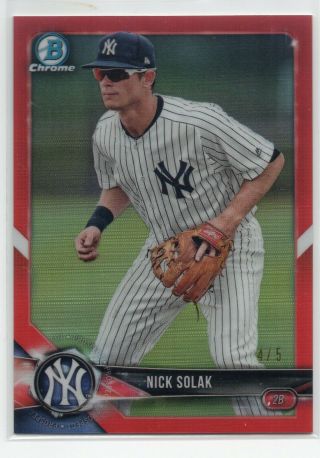 Nick Solak 2018 Bowman Chrome Red Refractor 4/5 Prospects Yankees Rangers Rare