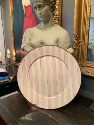 Mackenzie Childs Rare Bathing Hut Stripe Large 16 " Enamel Platter Pink White