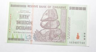 Rare 2008 50 Trillion Dollar - Zimbabwe - Uncirculated Note - 100 Series 246