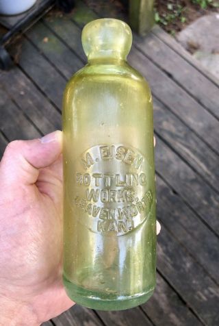 1890’s Leavenworth Kansas Kan Hutch Bottle M.  Eisen Bottling Rare