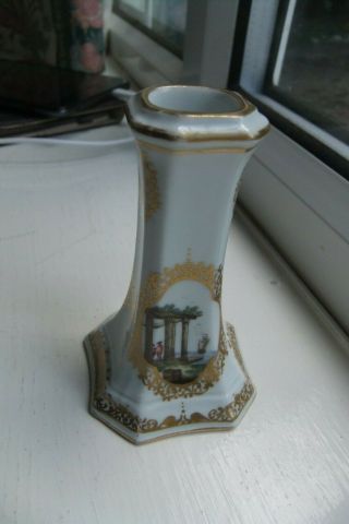 Very Rare And Fine Meissen Small Candlestick.  Hand Painted Heroldt Harbour Scenes