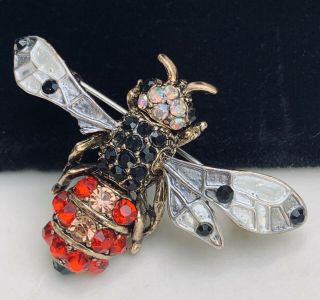 Vintage Jomaz Rhinestone Enamel Bee Brooch Pin Rare Paneled Wings