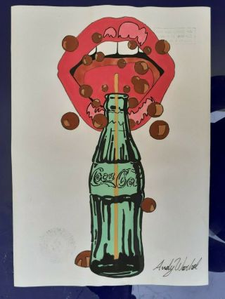 Vintage Andy Warhol Watercolor On Paper Rare Coca Cola Signed