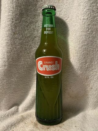 Rare Full 10oz Orange Crush Acl Green Glass Soda Bottle Return For Deposit