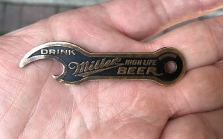 V Rare Pre Pro Miller High Life Beer Bottle Opener Church Key Brass Black Enamel