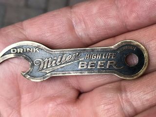V Rare Pre Pro Miller High Life Beer Bottle Opener Church Key Brass Black Enamel 2