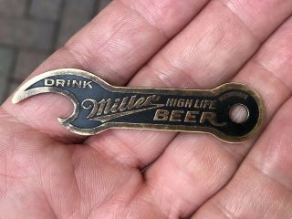 V Rare Pre Pro Miller High Life Beer Bottle Opener Church Key Brass Black Enamel 3