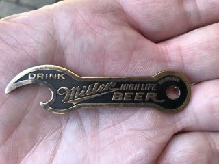 V Rare Pre Pro Miller High Life Beer Bottle Opener Church Key Brass Black Enamel 5