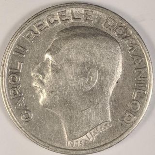 1935 Romania 250 Lei Silver Coin Carol Ii Scarce Rare Old Romanian Coin