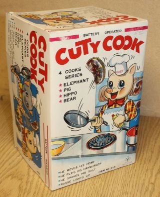 Rare 1950 ' s BATTERY OPERATED PIG CHEF Cuty Cook VINTAGE TIN TOY Hamberger 10