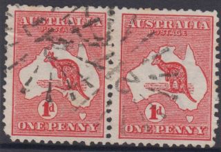 Stamps 1d Kangaroo Pair With Postmark Numeral 217 Major 