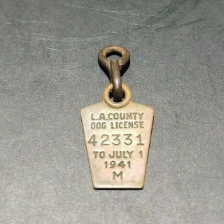 Rare 1941 Brass Los Angeles Ca - La County Dog Tax License Tag