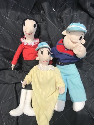 Rare Vintage Popeye,  Olive Oyl,  & Sweetpea Stuffed Cloth Dolls Toy Figure 1930s