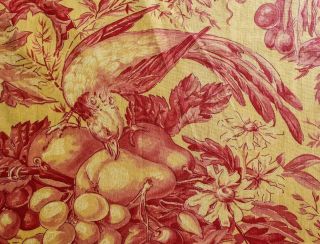 Rare Antique French Pink Bird Of Paradise Cotton Fabric Textile Cushion Covers