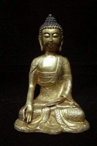 Very Rare Large Old Chinese Gilt Bronze Shakyamuni Buddha Seated Statue 2