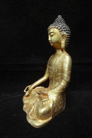Very Rare Large Old Chinese Gilt Bronze Shakyamuni Buddha Seated Statue 3