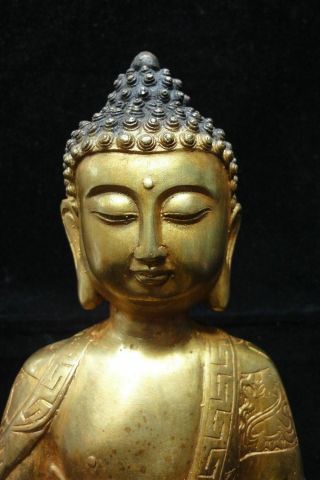 Very Rare Large Old Chinese Gilt Bronze Shakyamuni Buddha Seated Statue 7