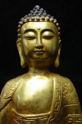 Very Rare Large Old Chinese Gilt Bronze Shakyamuni Buddha Seated Statue 8