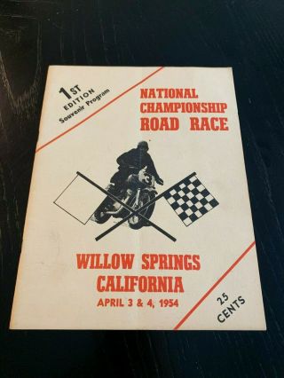 Rare 1954 Willow Springs Ca 1st Edition National Championship Motorcycle Program