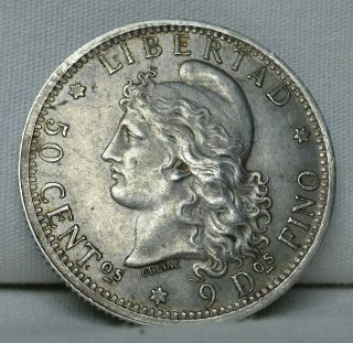 Rare Argentina Silver Coin - 50 Centavos - 1882 - Km 28 Au