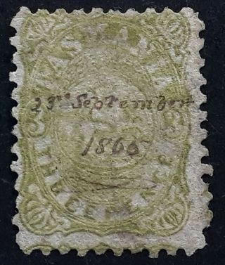 Rare 1863 - Tasmania Australia 3d Green St George&dragon Fiscal Stamp Prf 10