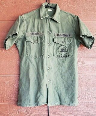Rare Vietnam War Era Us Navy Usn Seabees Og - 107 Short Sleeve Shirt