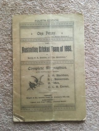 The Australian Cricket Team Of 1893,  Henry V.  L.  Stanton Of The Sportsman Rare