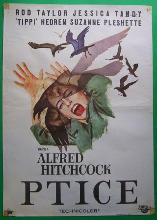 The Birds - Alfred Hitchcock/rod Taylor - Rare Yugoslav Movie Poster 1963
