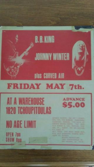 Bb King/ Johnny Winter/ Curved Air Handbill May 7th 1971 Orleans Very Rare