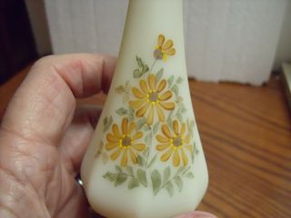 Vintage Fenton Custard Glass Bud Vase - 8 " Tall - Hand Painted & Signed Rare Sig
