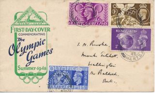Gb 1948 Olympic Games On Rare North Herts Stamp Club Illustrated Fdc