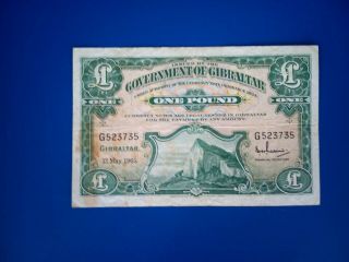 Banknote 1965 (vf) Gibraltar 1 Pound.  Rare.
