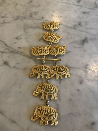 Vintage Ultra Craft Gold Tone Elephants Shoulder 10” Brooch - Unique And Rare