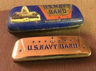 Rare Vintage U.  S.  Navy Band M.  Hohner Harmonica - Made In Germany Box