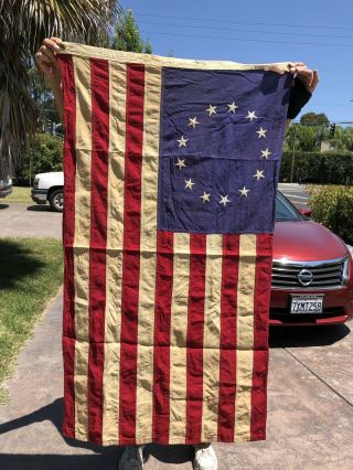 Antique 13 Star Us American Flag Elizabeth Ross Cotton Banner Style 32 " X55 " Rare