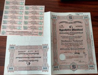 Germany 1942 Munich Boden Creditbank Nazi 500 Reichsmark Unc Bond Loan Rare