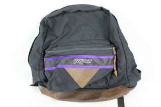 Vintage Jansport Backpack Black Purple Leather Zippers Rare Old 1980s ?