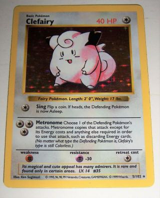 Pokemon Shadowless Clefairy 5/102 Base Set Card Holo Foil Rare -
