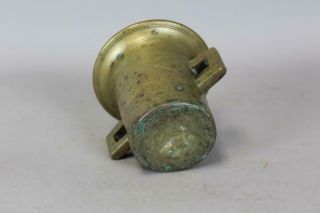A RARE DECORATED 17TH C BRASS DOUBLE HANDLE MORTAR AND PESTLE IN OLD SURFACE 6