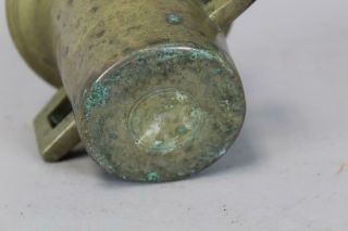 A RARE DECORATED 17TH C BRASS DOUBLE HANDLE MORTAR AND PESTLE IN OLD SURFACE 7