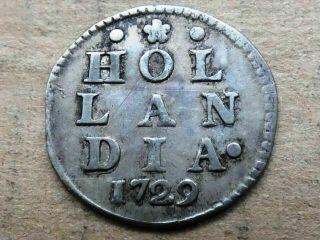 Netherlands - Provincial 2 Stuiver Holland Silver 1729 Rare Coin (6219