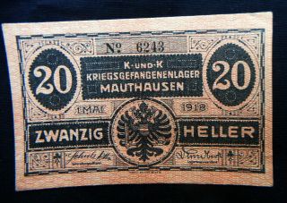 1918 Austria Rare Banknote Prisoners War Wwi 20 Kr Unc Mauthausen K - Und - K Lager